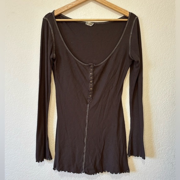 Intimately Free People Henley Long Sleeve Button Up Grey Shirt- Size Small - Picture 1 of 8